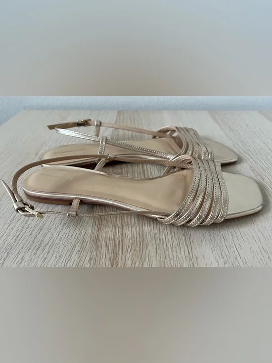 Reformation Millie Lattice Flat Sandal Gold Leather Slingback 8.5 - Picture 5 of 16